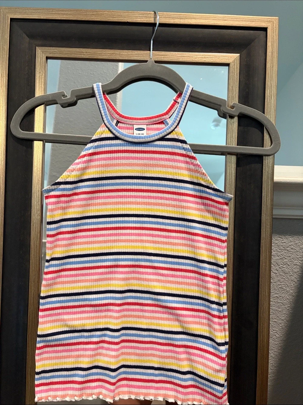 Old Navy Girls Multicolor Striped Ribbed Tank Top - Pink, Yellow, Blue, White